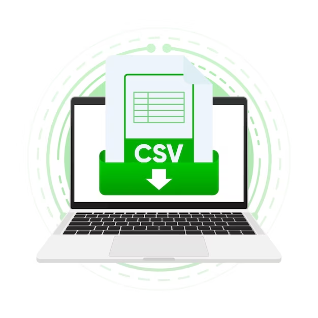 CSV file with on laptop screen, document loading concept