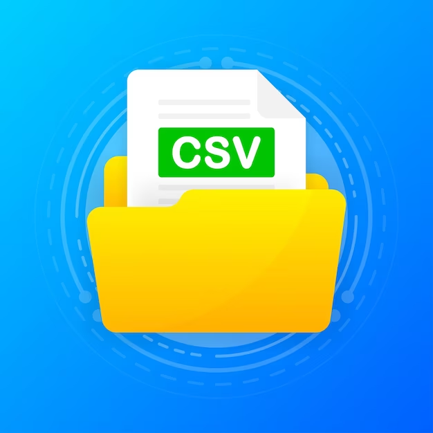 Folder with a csv file inside, a folder with documents on a blue background