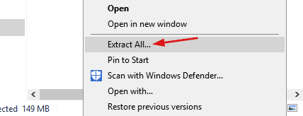 Screenshot of a computer screen displaying 'Extract All' Options